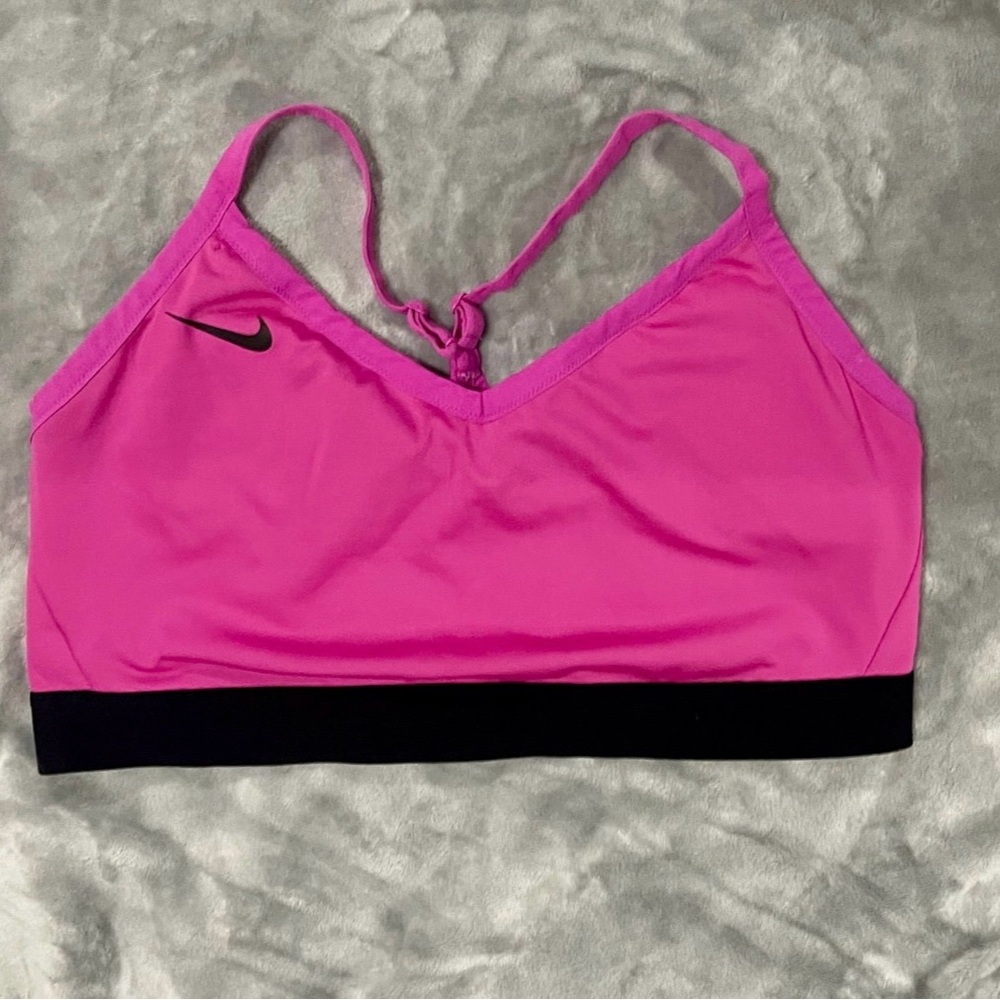 Nike Pink and Black Sports Bra with Elastic Support